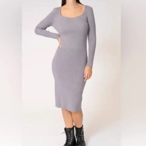 Area Stars Sweetheart Ribbed Sweater Midi Dress in Gray Size Medium NWT - Picture 1 of 8